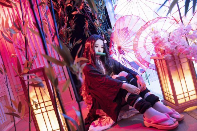 溯兮-sukki cos鬼灭之刃灶门祢豆子，可爱迷人